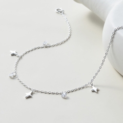 Quà Tặng 8/3 Lắc Chân Bạc 925 Charm Cỏ 4 Lá/ Sao 4 Cánh Xen Kẽ Charm Tròn Đính Đá - VCA501