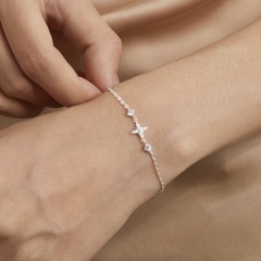 Quà Tặng 8/3 Lắc Tay Bạc 925 Hình Cỏ 4 Lá/ Ngôi Sao 4 Cánh Đính Đá Star Stone - VCB17