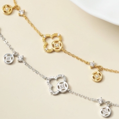 Lắc Tay Bạc 925 Kim Tiền Tài Lộc Đính Đá - VCB37