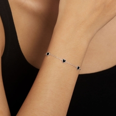 Lắc Tay Bạc 925 Đính 5 Charm Trái Tim Đá Onyx Đen Tự Nhiên - VCB507