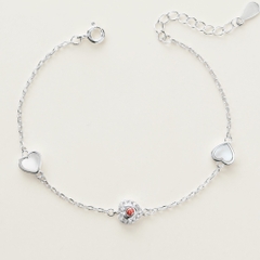 Vòng Tay Bạc 925 Charm Trái Tim Đính Đá Đỏ Ruby Xen Kẽ Heart Bracelet - VCB511