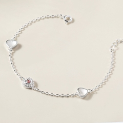 Vòng Tay Bạc 925 Charm Trái Tim Đính Đá Đỏ Ruby Xen Kẽ Heart Bracelet - VCB511