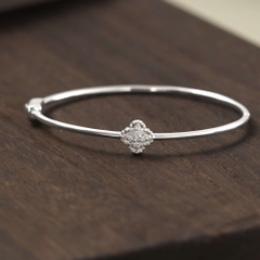 Quà Tặng 8/3 Kiềng Tay Bạc 925 Cỏ 4 Lá May Mắn Đính Đá - VCB521