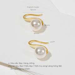 Bông Tai Bạc 925 Móc Câu Đính Ngọc Trai Tự Nhiên Classic Pearl - VCE500