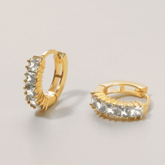 (1 Cái)Khuyên Tai Hoop Huggies Bạc 925 Đính Đá Vuông Chạy Dọc Khuyên Baguette Stone Stud - VCE11-L