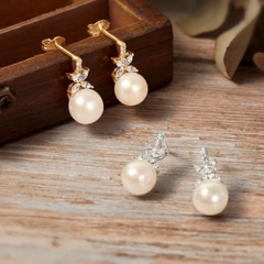 Khuyên Tai Stud Bạc 925 Ngọc Trai Đính Đá Pearl Stone Stud - VCE16