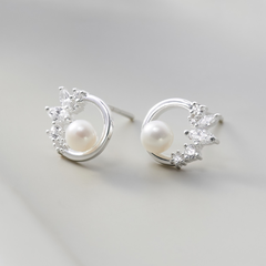 Hoa Tai Bạc 925 Hình Ngọc Trai Đính Đá Viền Vòng Tròn CARA LUNA - Pearl Stone Circle - VCE26