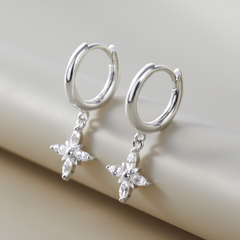 Khuyên Tai Bạc 925 Hình Cỏ 4 Lá/ Ngôi Sao 4 Cánh Đính Đá CARA LUNA Star Stone Hoop Drop - VCE35