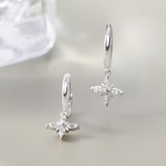 Khuyên Tai Bạc 925 Hình Cỏ 4 Lá/ Ngôi Sao 4 Cánh Đính Đá CARA LUNA Star Stone Hoop Drop - VCE35