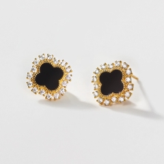 Quà Tặng 8/3 Bông Tai Bạc 925 Cỏ 4 Lá Đá Onyx Đen 4 Leaf Clover - VCE36