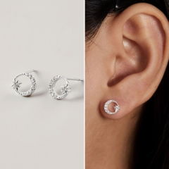 Khuyên Tai Stud Bạc 925 Nụ Trăng Sao Đính Đá Moon Star Studs - VCE37