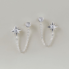 (1 Cái) Khuyên Tai 2 Lỗ Bạc 925 Dạng Xích Mặt Sao Đính Đá Star Tassel Earrings - VCE502-L