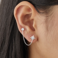 (1 Cái) Khuyên Tai 2 Lỗ Bạc 925 Dạng Xích Mặt Sao Đính Đá Star Tassel Earrings - VCE502-L