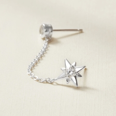 (1 Cái) Khuyên Tai 2 Lỗ Bạc 925 Dạng Xích Mặt Sao Đính Đá Star Tassel Earrings - VCE502-L