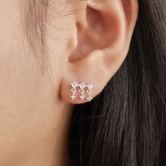 (1 Cái) Khuyên Tai Drop Stud Bạc 925 Đá Treo 3 Hàng Triple Earrings - VCE506-L