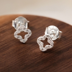 Hoa Tai Bạc 925 Cỏ 4 Lá Form Tròn Đính Đá Lucky Clover - VCE51