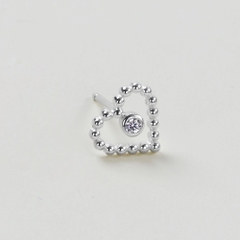 Quà Tặng 8/3(1 Cái) Bông Tai Nụ Bạc 925 Trái Tim Gắn Đá Tròn Lấp Lánh - VCE510-L