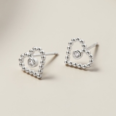 Quà Tặng 8/3(1 Cái) Bông Tai Nụ Bạc 925 Trái Tim Gắn Đá Tròn Lấp Lánh - VCE510-L