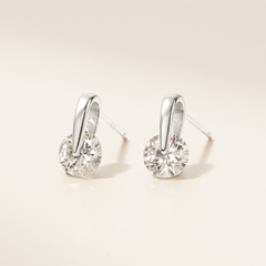 (1 Cái) Bông Tai Nụ Bạc 925 Trái Tim Gắn Đá Tròn Lấp Lánh VCE511-L