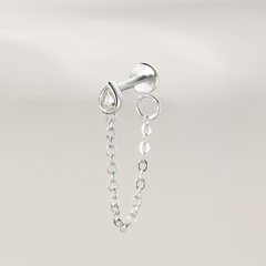 (1 Cái) Khuyên Tai Jacket Chốt Vặn Flat Back Bạc 925 Dây Xích Stud Đính Đá Chain Jacket Earrings - VCE517-L