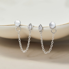 (1 Cái) Khuyên Tai Jacket Chốt Vặn Flat Back Bạc 925 Dây Xích Stud Đính Đá Chain Jacket Earrings - VCE517-L