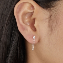 (1 Cái) Khuyên Tai Jacket Chốt Vặn Flat Back Bạc 925 Dây Xích Stud Đính Đá Chain Jacket Earrings - VCE517-L