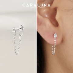 (1 Cái) Khuyên Tai Jacket Chốt Vặn Flat Back Bạc 925 Dây Xích Stud Đính Đá Chain Jacket Earrings - VCE517-L