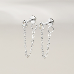 (1 Cái) Khuyên Tai Jacket Chốt Vặn Flat Back Bạc 925 Dây Xích Stud Đính Đá Chain Jacket Earrings - VCE517-L