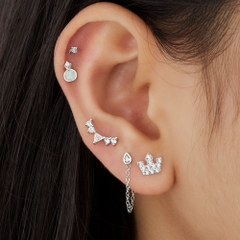 (1 Cái) Khuyên Tai Jacket Chốt Vặn Flat Back Bạc 925 Dây Xích Stud Đính Đá Chain Jacket Earrings - VCE517-L