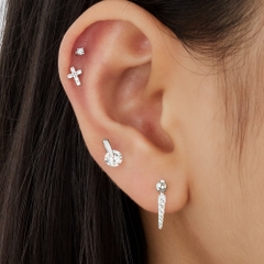(1 Cái) Khuyên Tai Chốt Vặn Flat Back Bạc 925 Stud Nụ Thánh Giá Cross Stud - VCE523-L