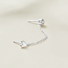 (1 Cái) Khuyên Tai 2 Lỗ Bạc 925 Dây Xích Stud Trái Tim và Nụ Tròn Double Chain - VCE524-L