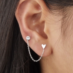 (1 Cái) Khuyên Tai 2 Lỗ Bạc 925 Dây Xích Stud Trái Tim và Nụ Tròn Double Chain - VCE524-L