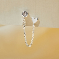 (1 Cái) Khuyên Tai 2 Lỗ Bạc 925 Dây Xích Stud Trái Tim và Nụ Tròn Double Chain - VCE524-L