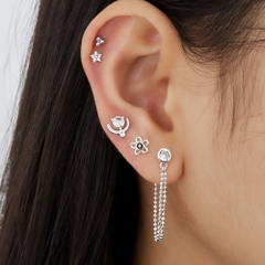 (1 Cái) Khuyên Tai Chốt Vặn Flat Back Bạc 925 Stud Nụ Cỏ 3 Lá Clover Stud - VCE520-L