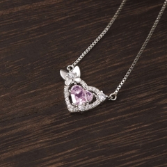 Quà Tặng 8/3 Dây Chuyền Bạc 925 Trái Tim Đá Hồng Gắn Nơ Nữ Tính - VCN516