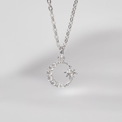 Dây Chuyền Bạc 925 Hình Trăng Sao Đính Đá Moon Star Pendant - VCN44