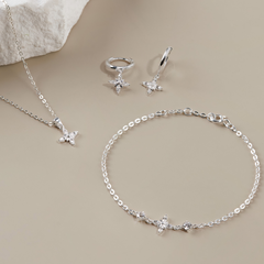 Quà Tặng 8/3 Mặt Dây Chuyền Bạc 925 Hình Cỏ 4 Lá/ Ngôi Sao 4 Cánh Đính Đá Star Stone Pendant - VCP02