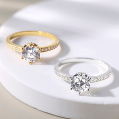 Quà Tặng 8/3 Nhẫn Bạc 925 Kim Cương Moissanite Tròn Vương Miện Lấp Lánh Crown Ring - VCR16-MS