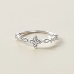 Quà Tặng 8/3 Nhẫn Bạc 925 Cỏ 4 Lá/Hoa 4 Cánh Đính Đá Giọt Nước - VCR28