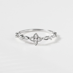 Quà Tặng 8/3 Nhẫn Bạc 925 Cỏ 4 Lá/Hoa 4 Cánh Đính Đá Giọt Nước - VCR28