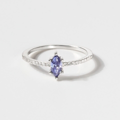 Nhẫn Chủ Bạc 925 Đính Đá Hạt Thóc Marquise Màu Xanh Sapphire - VCR506