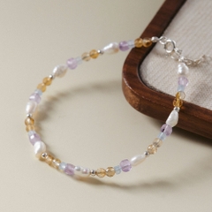 Lắc Tay Bạc 925 Ngọc Trai Tự Nhiên Phối Đá Aquamarine Và Thạch Anh Tím - VDB04