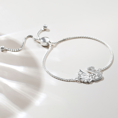 Quà Tặng 8/3 Lắc Tay Dây Rút Bạc 925 Hình Thiên Nga Đính Đá Lấp Lánh Pretty Swan - VGB09