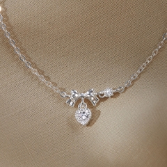 Quà Tặng 8/3 Lắc Tay Bạc 925 Hình Nơ Treo Trái Tim Đính Đá CARA LUNA - Heart Bow Tie - VGB14