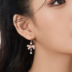 Hoa Tai Thả Bạc 925 Hình Nơ Thắt Đính Đá Treo Stone Bow Winter Snow - VGE03