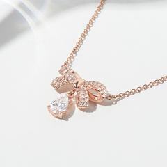 Quà Tặng 8/3 Dây Chuyền Nơ Bạc 925 Hình Nơ Thắt Đính Đá Treo Stone Bow Winter Snow - VGN04