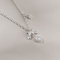 Quà Tặng 8/3 Dây Chuyền Bạc 925 Hình Nơ Treo Trái Tim Đính Đá CARA LUNA - Heart Bow Tie - VGN20