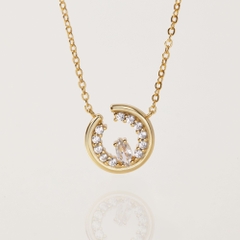 Vòng Cổ Bạc 925 Mặt Tròn Đính Đá Chủ Hạt Thóc Lấp Lánh - VCN502