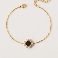 Vòng Tay Bạc 925 Cỏ 4 Lá Đá Onyx Đen 4 Leaf Clover - VCB36