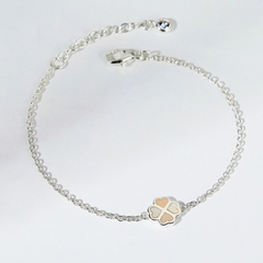 Vòng Tay Bạc 925 Cỏ 4 Lá Khảm Trai Đá Opal Hồng Leaf Clover - VYB505